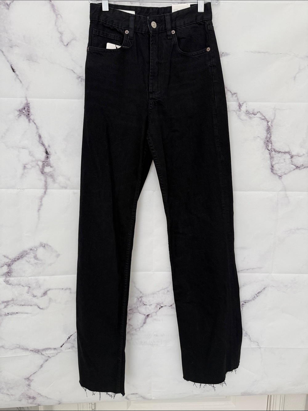 ZARA High Rise Wide Leg Full Length Jeans Black Size 2/34 NWT Flaw